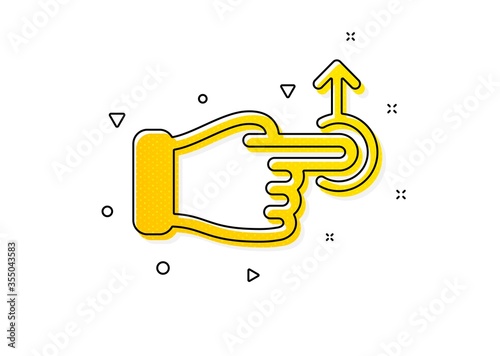 Slide arrow sign. Drag drop gesture icon. Swipe action symbol. Yellow circles pattern. Classic drag drop icon. Geometric elements. Vector