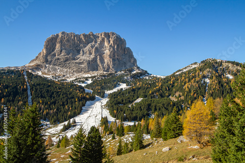 Scenic Langkofel-Sasso lungo mountain in Val Gardena in italian South Tirol