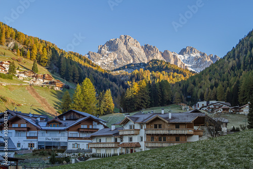 View at Dolomites mountains from Val Gardena in Italy