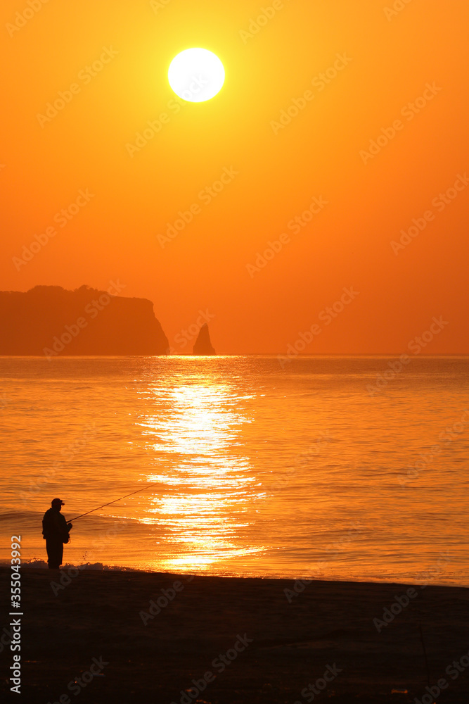 Beach sunrise in Japan, Chiba, Land of the rising sun, Hebara beach is famous for being one of the first places to see the sunrise in Japan.