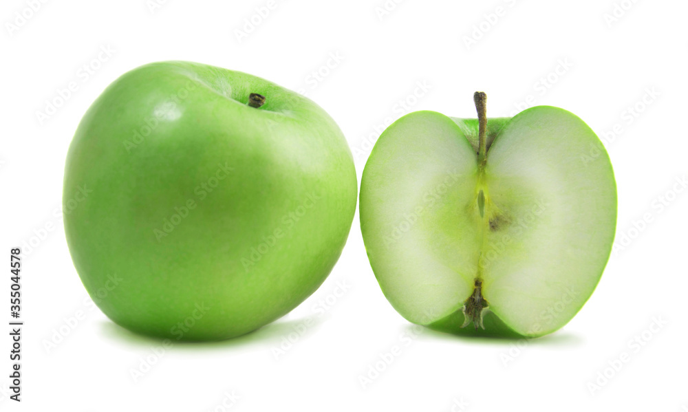 sliced green apple with a whole apple on a white isolated background sliced green apple with a whole apple on a white isolated background