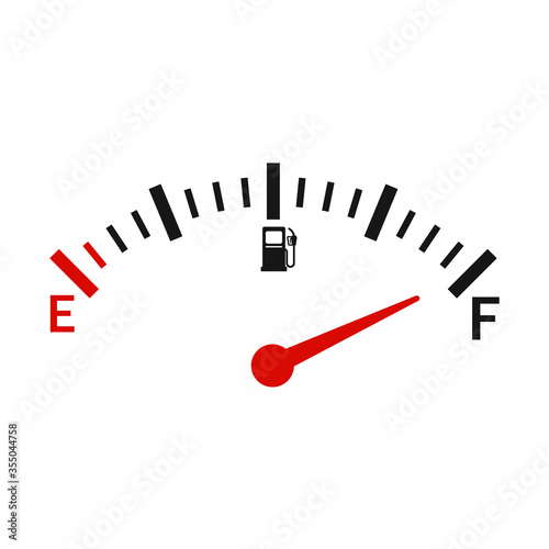 Full tank, clock face fuel measurements, dashboard scale, car control sensor – stock vector