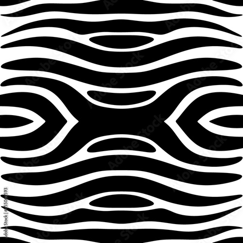 Curved stripes seamless pattern. Zebra skin ornament. Animal fur ornate. Wild animals motif image. Wildlife, natural texture. Curves wallpaper. Digital paper, textile print, web design. Vector work.