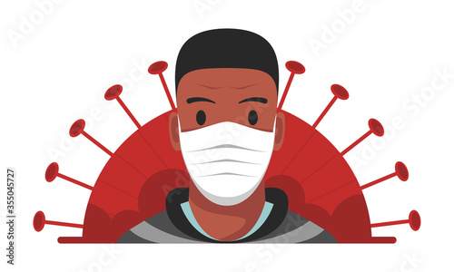 Young man wear white surgical face mask for protecting from corona virus. isolated white background