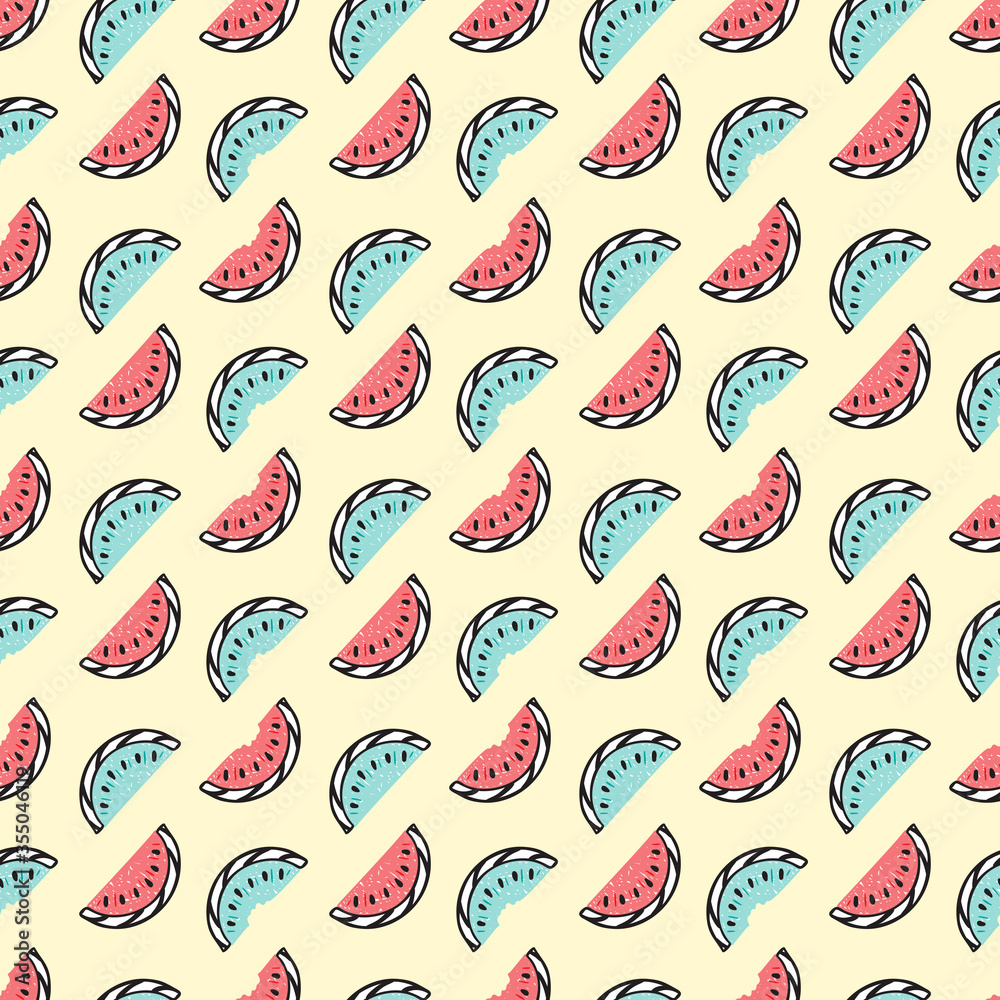 Fruit Background with Watermelons. Abstract Seamless Pattern with Watermelon Slices. Colorful Tropical Fruits Wallpaper. Healthy Summer Food Background
Fruit Background with Watermelons. Abstract Seamless Pattern with Watermelon Slices. Colorful Tropical Fruits Wallpaper. Healthy Summer Food Background