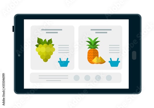 Product card with a pictures in mobile app on tablet flat icon vector isolated