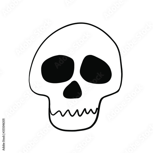 Fototapeta Naklejka Na Ścianę i Meble -   Human skull  doodle, danger icon. Vector illustration on white background. For cards, posters, decor, t shirt design, logo.