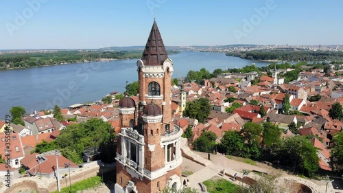 Aerial drone video of Gardos tower in Zemun, city of Belgrade, Serbia photo