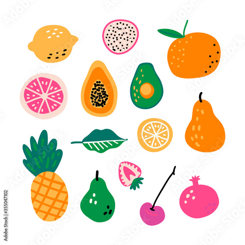 Fruit hand drawn vector illustration. Cooking ingredients. Scandinavian style cafe menu, banner, cookbook page.