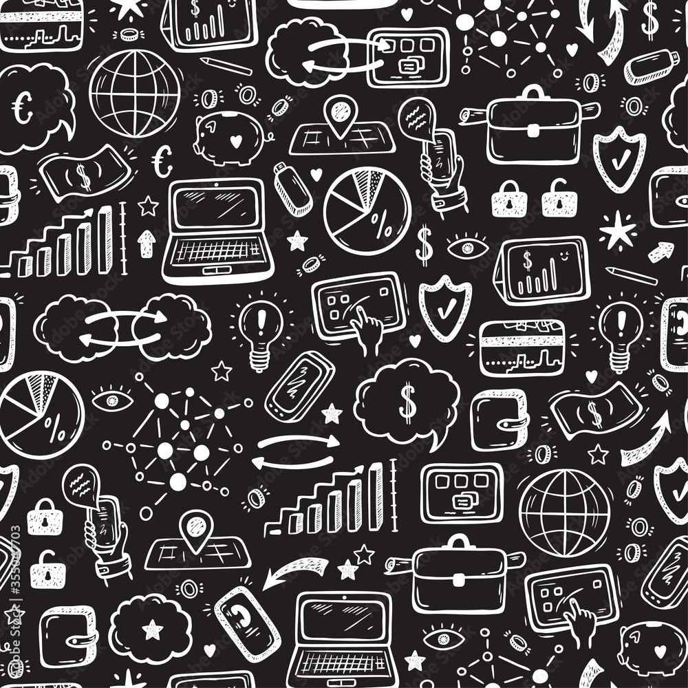 Hand drawn Doodle Internet of Things, Stock market, Cloud Computing Technology, Financial and Business Icons Vector Seamless pattern
Hand drawn Doodle Internet of Things, Stock market, Cloud Computing Technology, Financial and Business Icons Vector Seamless pattern