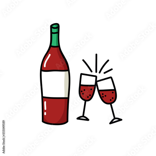 bottle of wine doodle icon, vector illustration