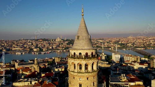 Galata Tower aerial view with Drone From Istanbul Turkiye.