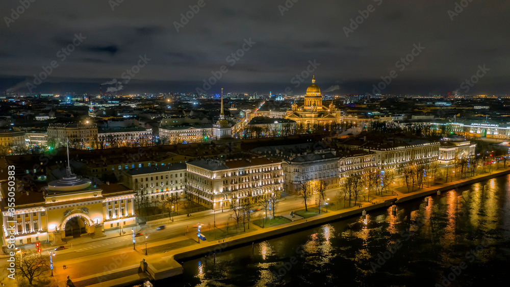 Aerial view of Admiralty Embankment, St Petersburg, Russia