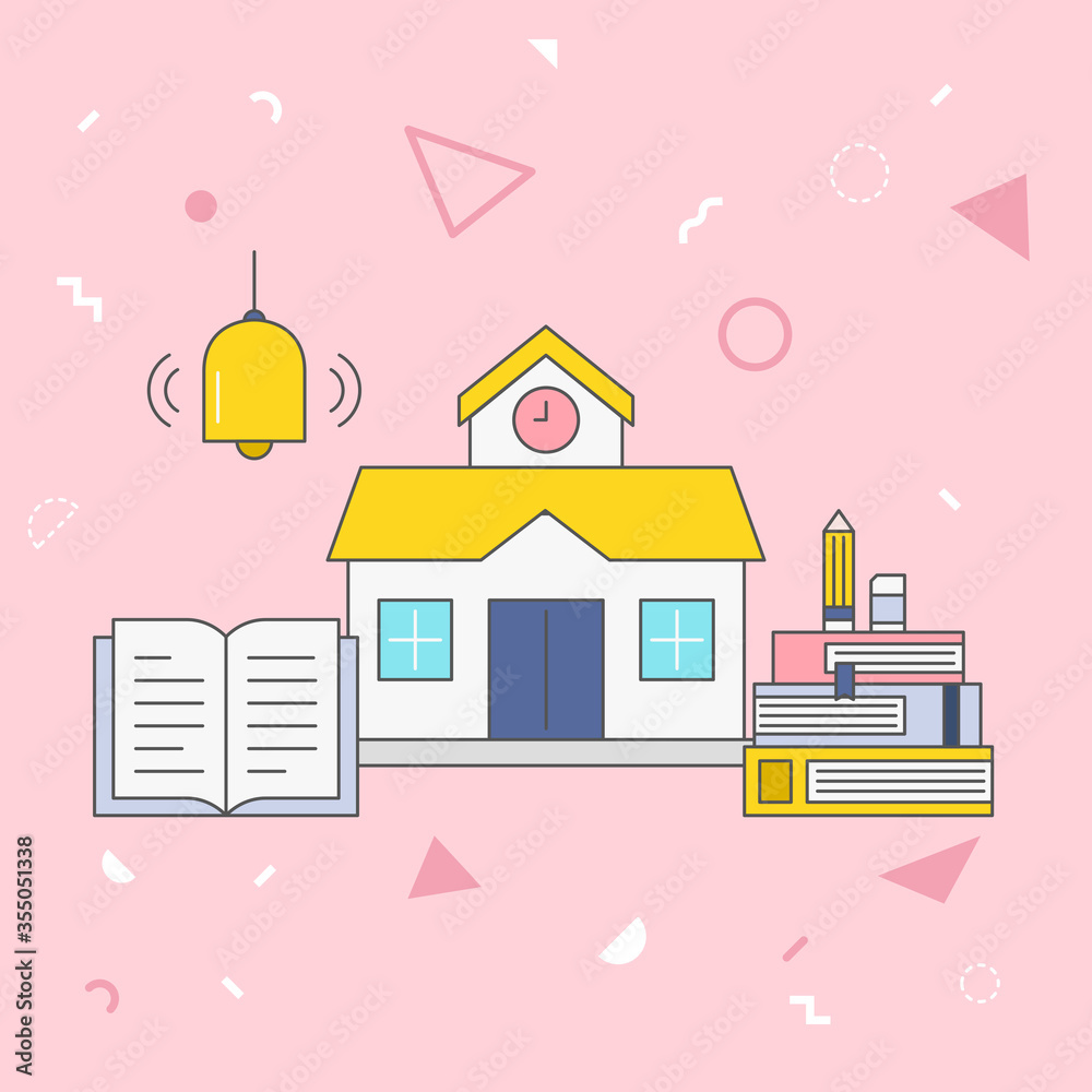 School vector illustration on pink background.