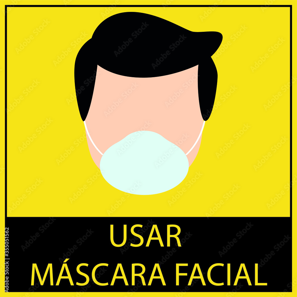 Square shape "PLEASE WEAR FACE MASK" and Portuguese "USAR MÁSCARA