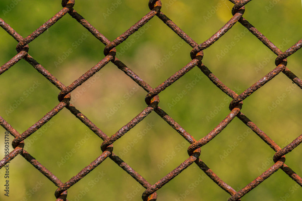 Fototapeta premium Rusted metal fance weave close up