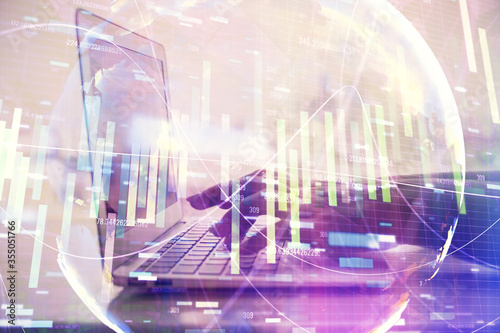 Wallpaper Mural Double exposure of woman hands typing on computer and business theme hologram drawing. Success concept. Torontodigital.ca
