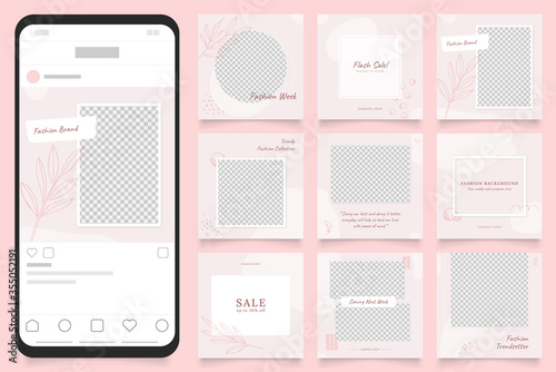social media post banner for fashion sale promotion. instagram and facebook square frame puzzle trendy sale poster. pink color background vector illustration