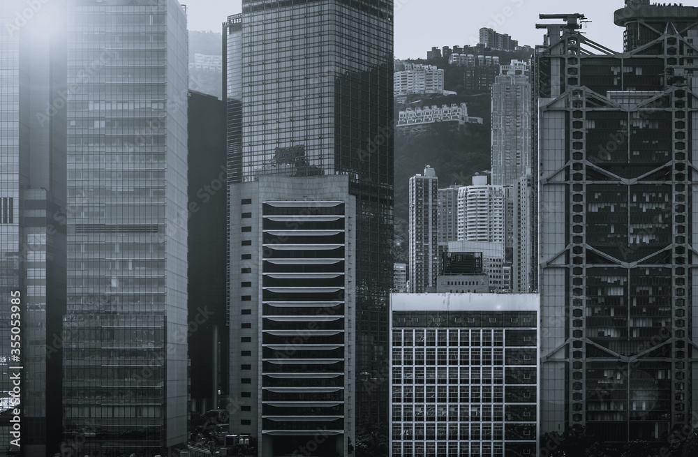 Obraz premium Architektura nowoczesna Hongkongu zamknięta; Kolor czarno-biały