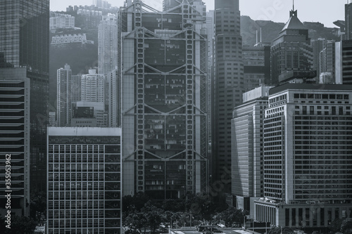 Hong Kong Modern Architecture Closed up  Black and White color