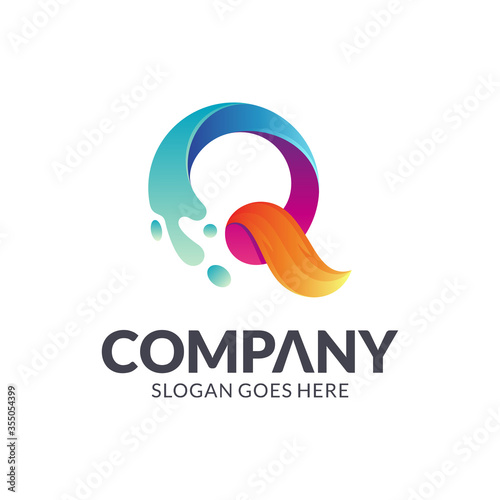 Initial letter Q and wave logo with gradient vibrant colors