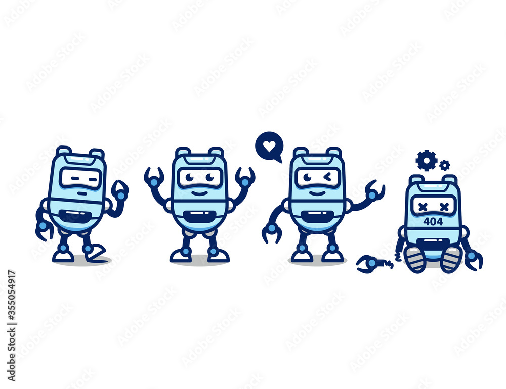 Set cute robot AI vector character cartoon mascot pose