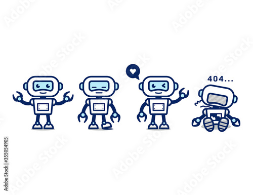 Cute white robot AI character mascot simple pose set