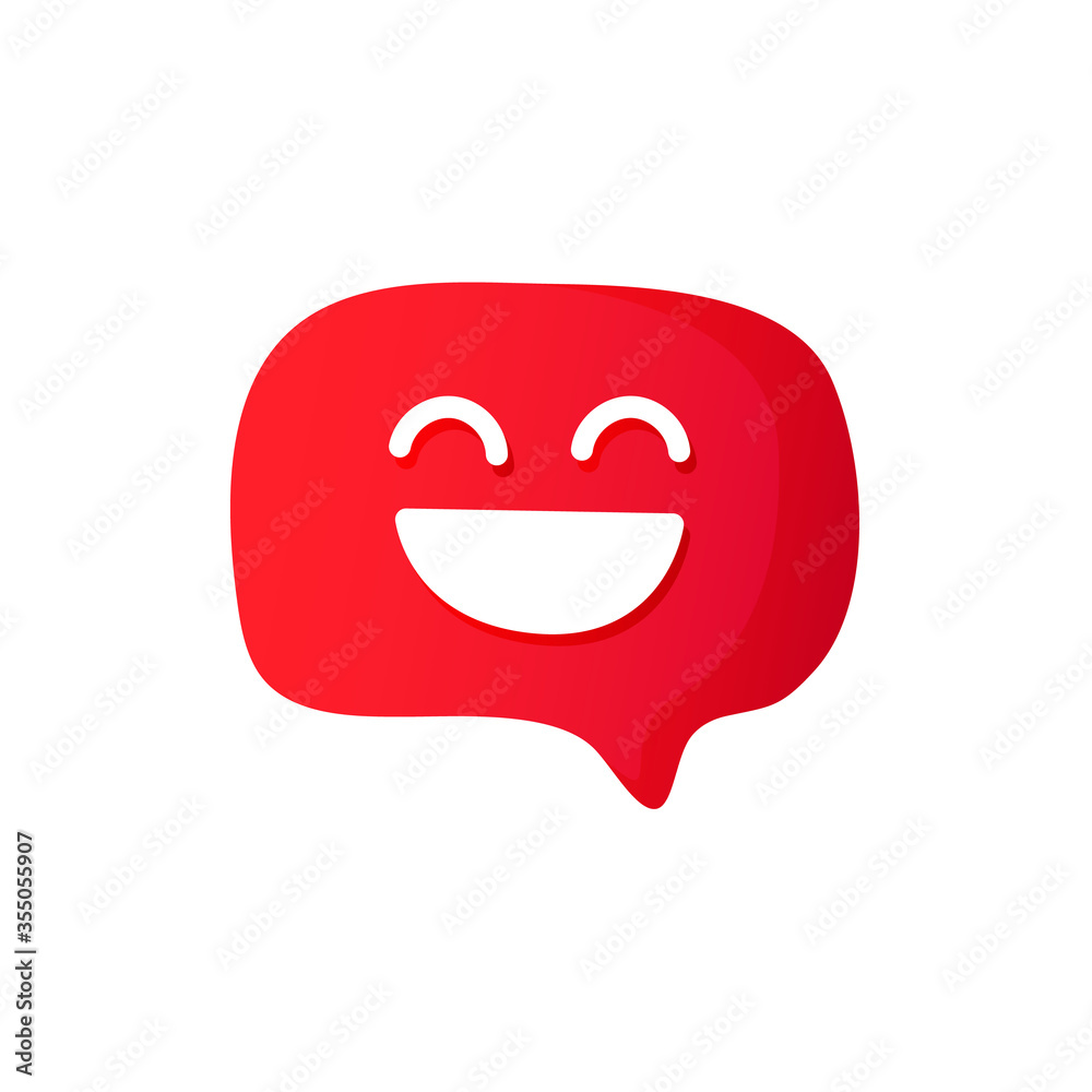 Red speech bubble with smiling face symbol. Red speech bubble with smiling face symbol.