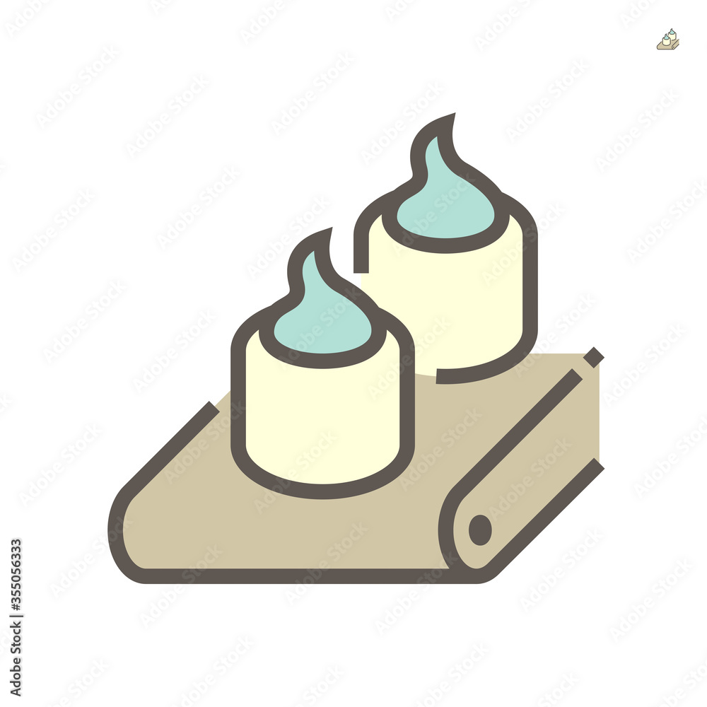Sweet food on production line in food processing, vector icon design on white background, 64x64 pixel perfect and editable stroke. Sweet food on production line in food processing, vector icon design on white background, 64x64 pixel perfect and editable stroke.