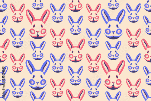 Seamless pattern with cute rabbits and bunnies.