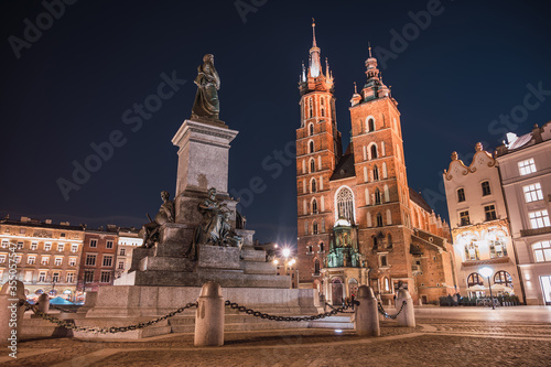 Krakow Old Town with view of St. Mary s Basilica at night