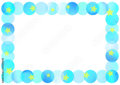 水彩 青 丸 星 フレーム water color blue ciecle star frame