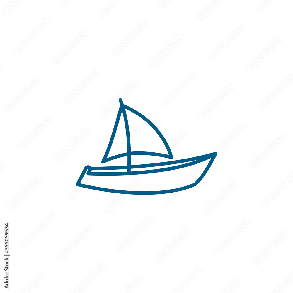 Boat Line Red Icon On White Background. Red Flat Style Vector Illustration
