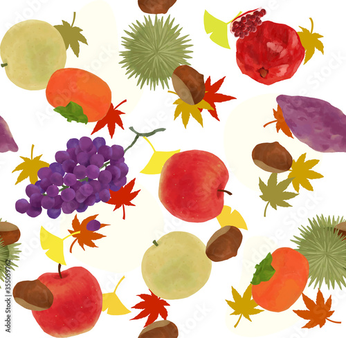 食欲の秋にぴったりの秋の果物テキスタイルパターン