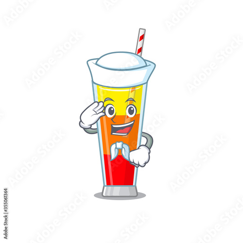 Smiley sailor cartoon character of tequila sunrise cocktail wearing white hat and tie