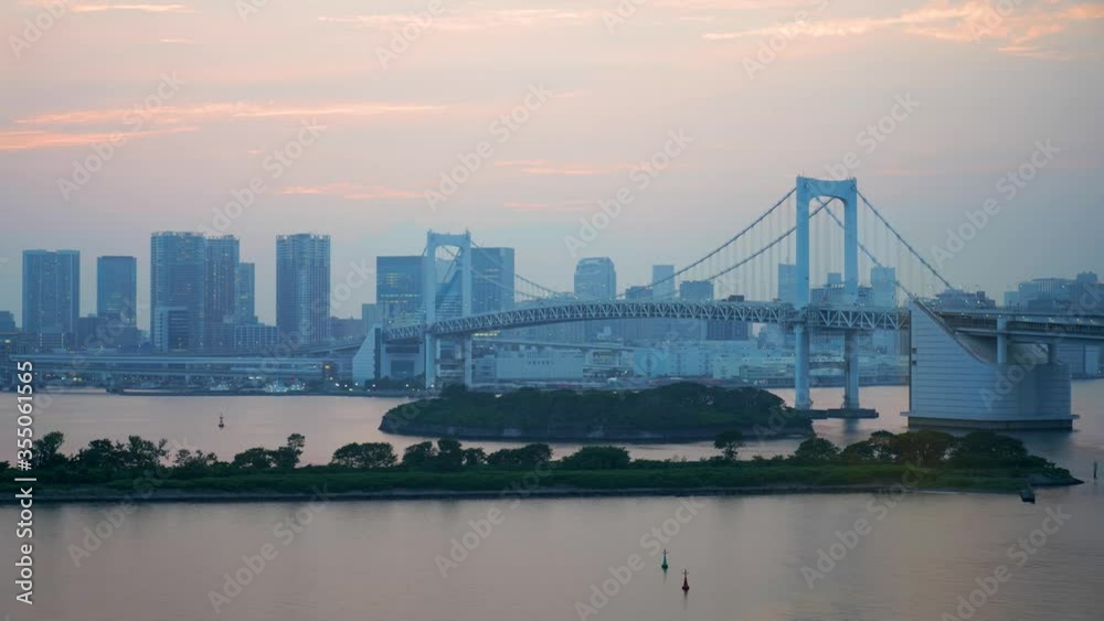 Clap for Carers, COVID19, Timelapse of Rainbow Bridge with blue light up in Odaiba Tokyo Clap for Carers, COVID19, Timelapse of Rainbow Bridge with blue light up in Odaiba Tokyo