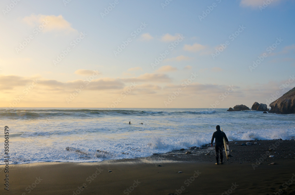 Surfing Rockaway Beach, Pacifica, California, USA