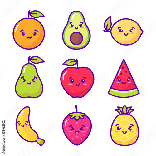 Fruit Kawaii Cartoon Vector Illustration