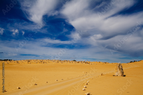 View of the Pinnacles Desert in the Nambung National Park, Western Australia. Selective focus