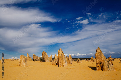 View of the Pinnacles Desert in the Nambung National Park, Western Australia. Selective focus
