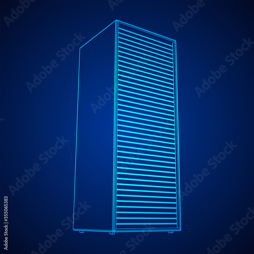 Data center storage room object. Hardware equipment telecommunication server. Computer database tower. Internet industry cluster. Wireframe low poly mesh 3d render illustration