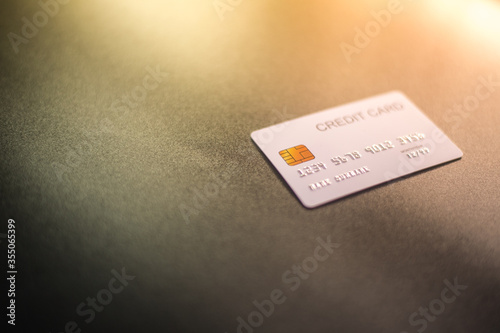 Close-up photos, white credit cards, focus cards with a black background