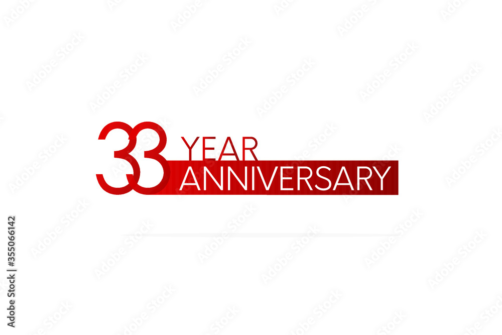 Fototapeta premium 33 year anniversary, minimalist logo. jubilee, greeting card. Birthday invitation. year sign. Red space vector illustration on white background - Vector