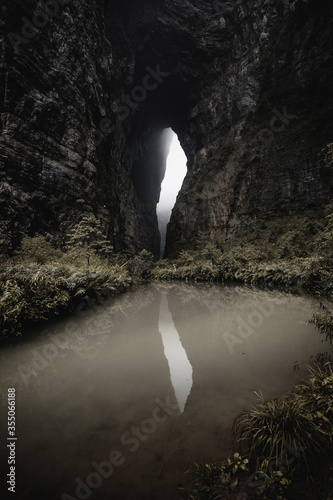 Wulong Karst landscape with pond, China photo