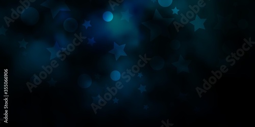 Dark BLUE vector template with circles, stars. Abstract illustration with colorful spots, stars. Template for business cards, websites. © Guskova