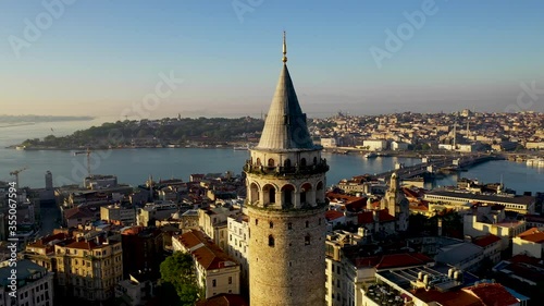 Galata Tower aerial view with Drone From Istanbul Turkiye.
