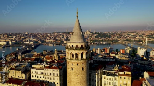 Galata Tower aerial view with Drone From Istanbul Turkiye.