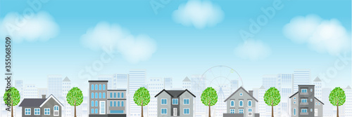 家　ビル　木　背景