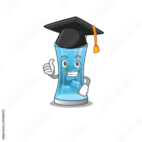 Happy proud of blue hawai cocktail caricature design with hat for graduation ceremony