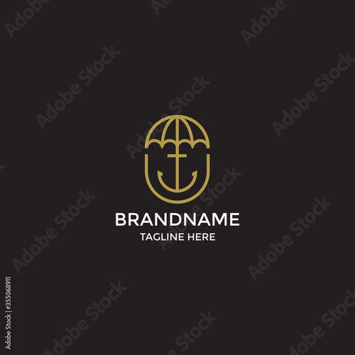 umbrella and anchor logo icon design template